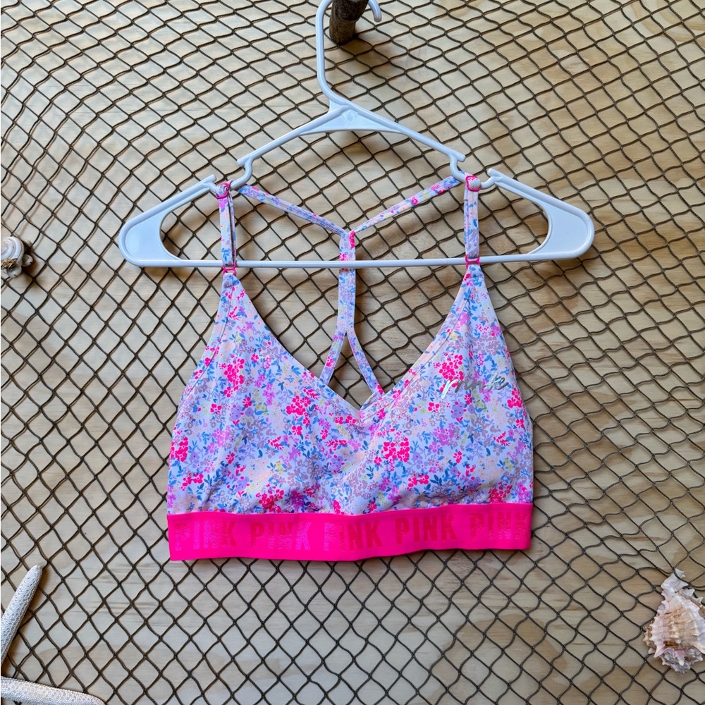 PINK Floral Strappy Sports Bra